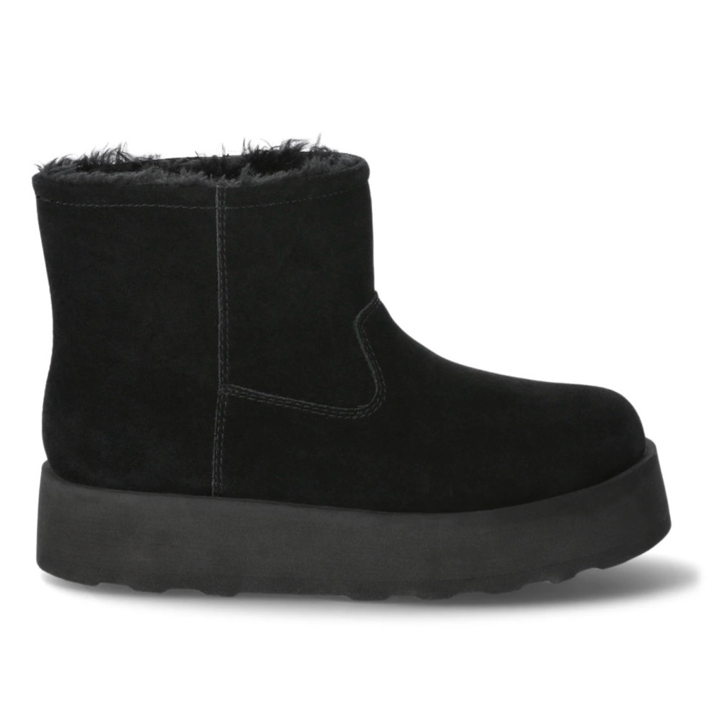 Women's Black Suede Ankle Boots- Platform Cozy Boots Black Size 9 - Picture 2 of 10